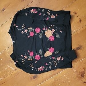 Charcoal Gray Floral Embroidered Sweatshirt